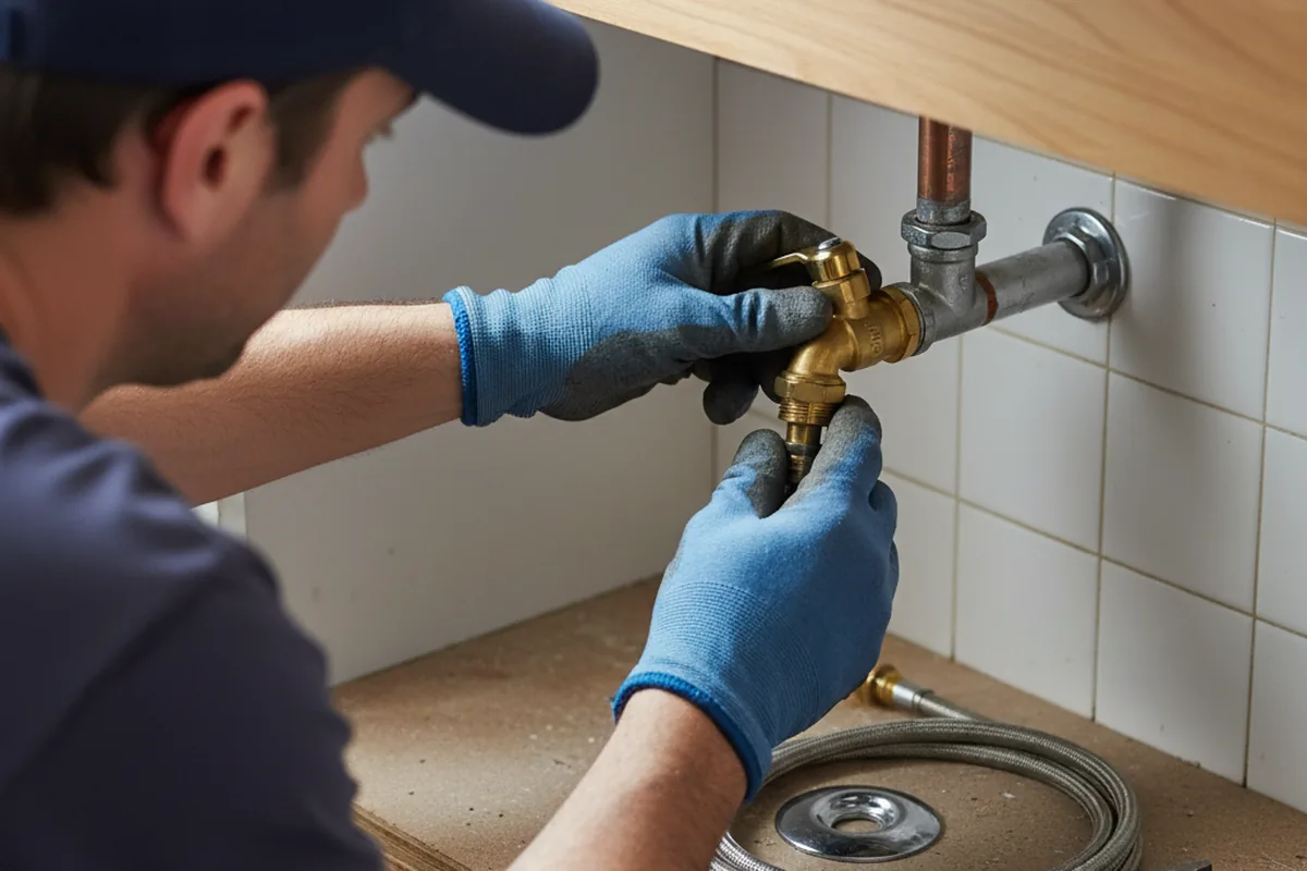 Shutoff valve and fitting work during Burst Pipe Repair in War